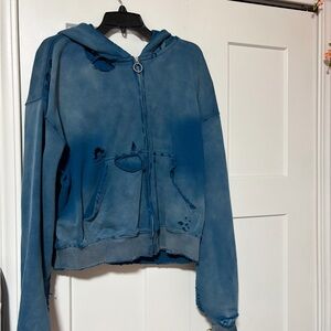Distressed Blue Zip-Up Hoodie